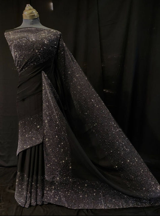 Midnight Spark Chiffon Saree (UNSTITCHED)