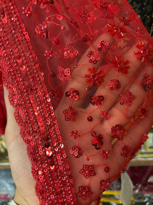 Opulent Red Cutdana Saree[UNSTITCHED]